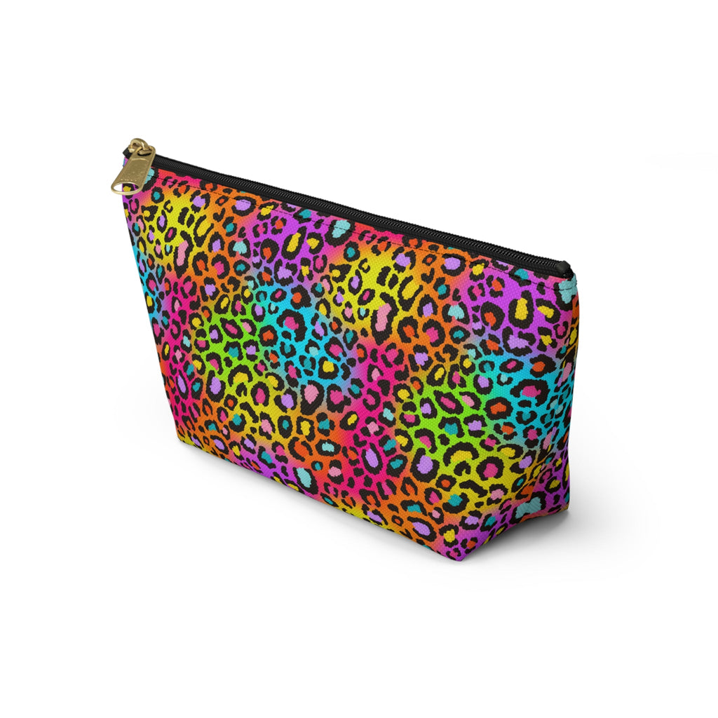 Bespattered Facade Neon Rainbow Leopard Accessory Pouch With T-Bottom | 2 Sizes
