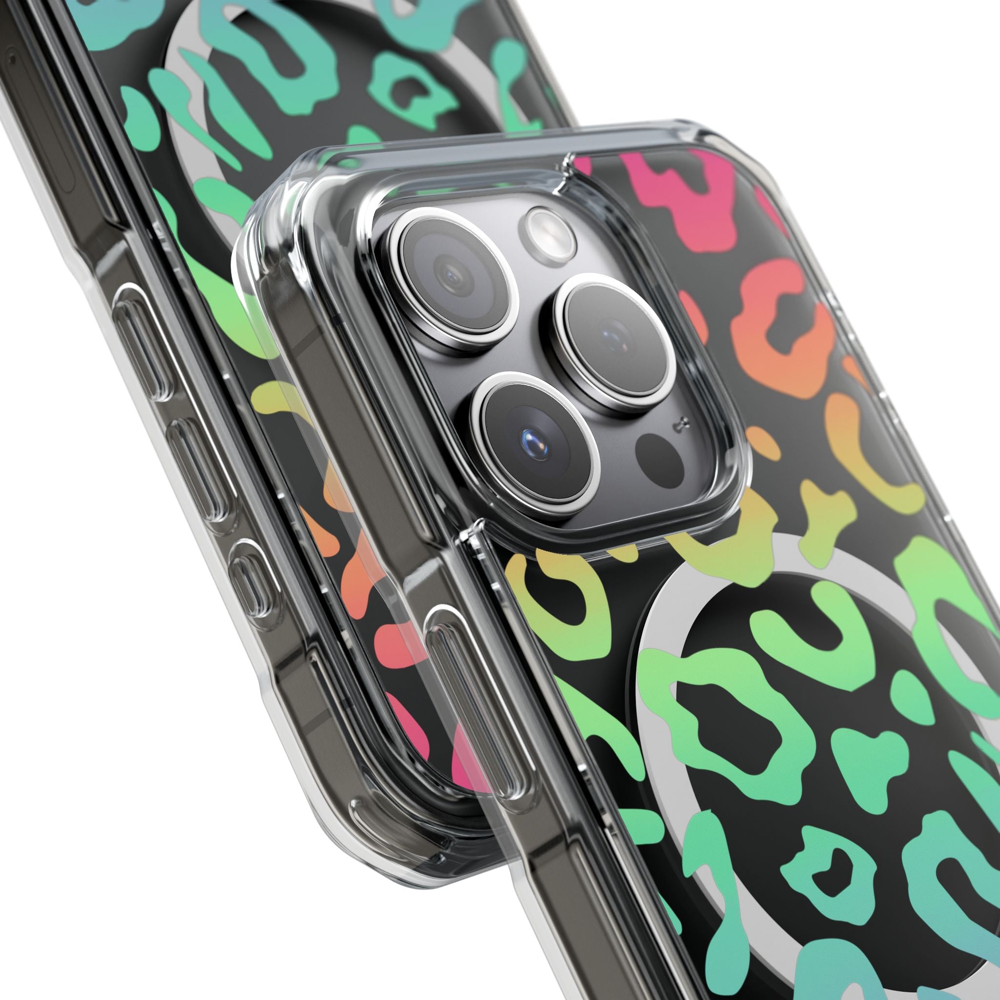 Bespattered Facade Bright Rainbow Leopard MagSafe Clear Impact Case