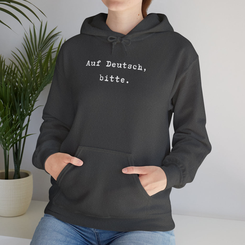 Auf Deutsch bitte Hoodie, Minimal Text Design, German Phrase Pullover