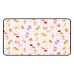 Pink gingham Foodie Picnic Snacks Desk Mat, Cute Food Pattern, light plaid Background