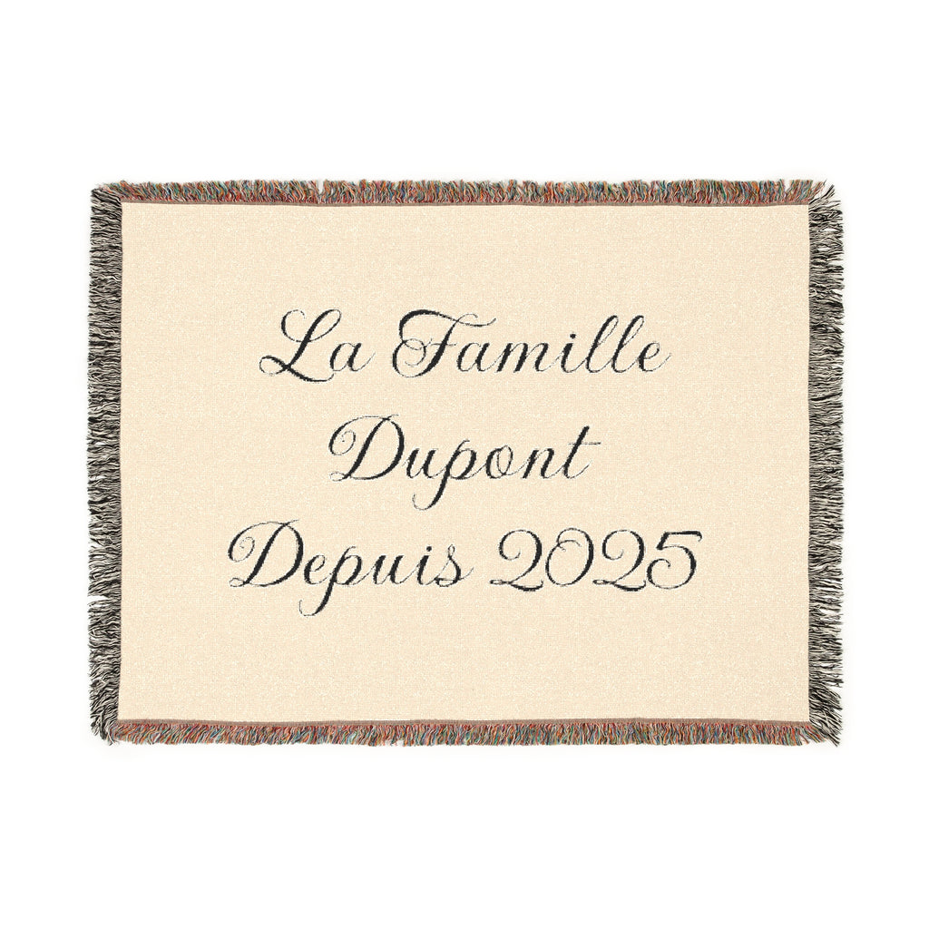 Couverture tissée personnalisée avec nom de famille et année