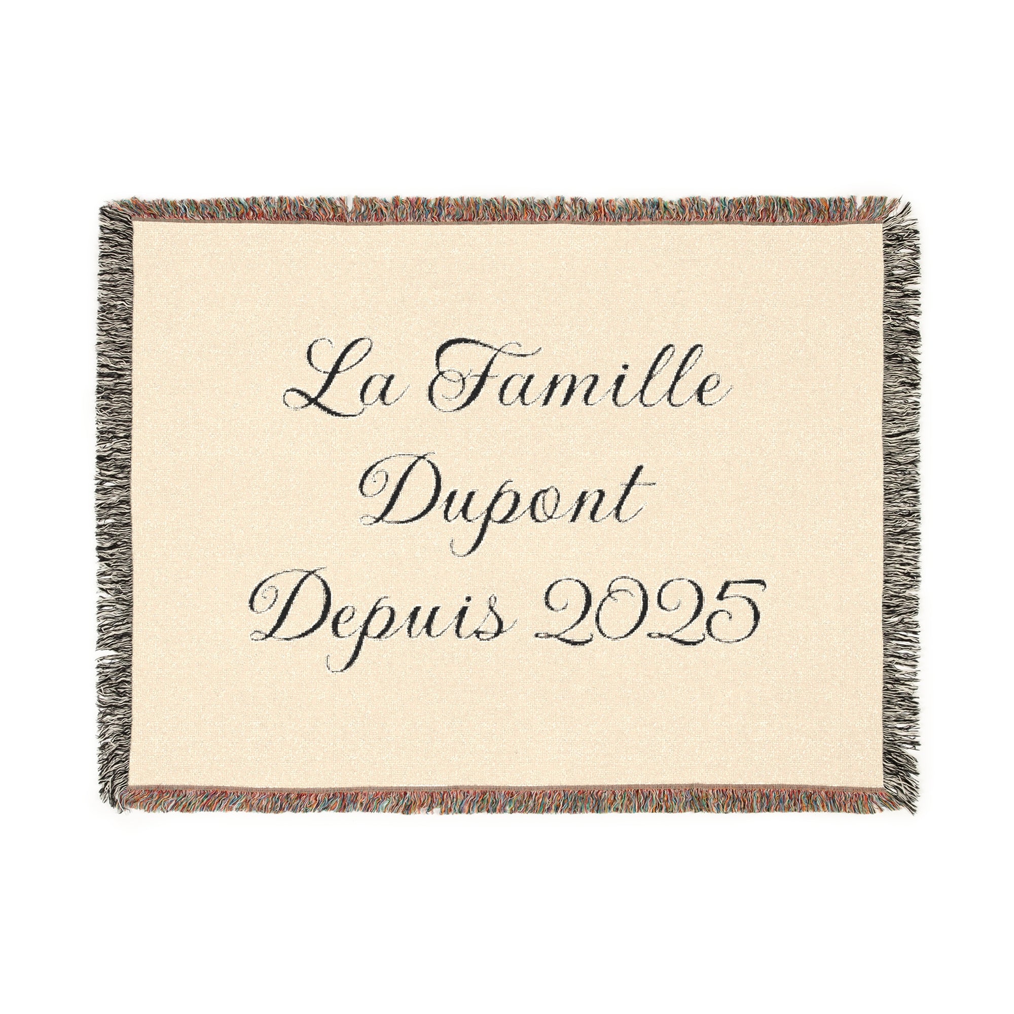 Couverture tissée personnalisée avec nom de famille et année