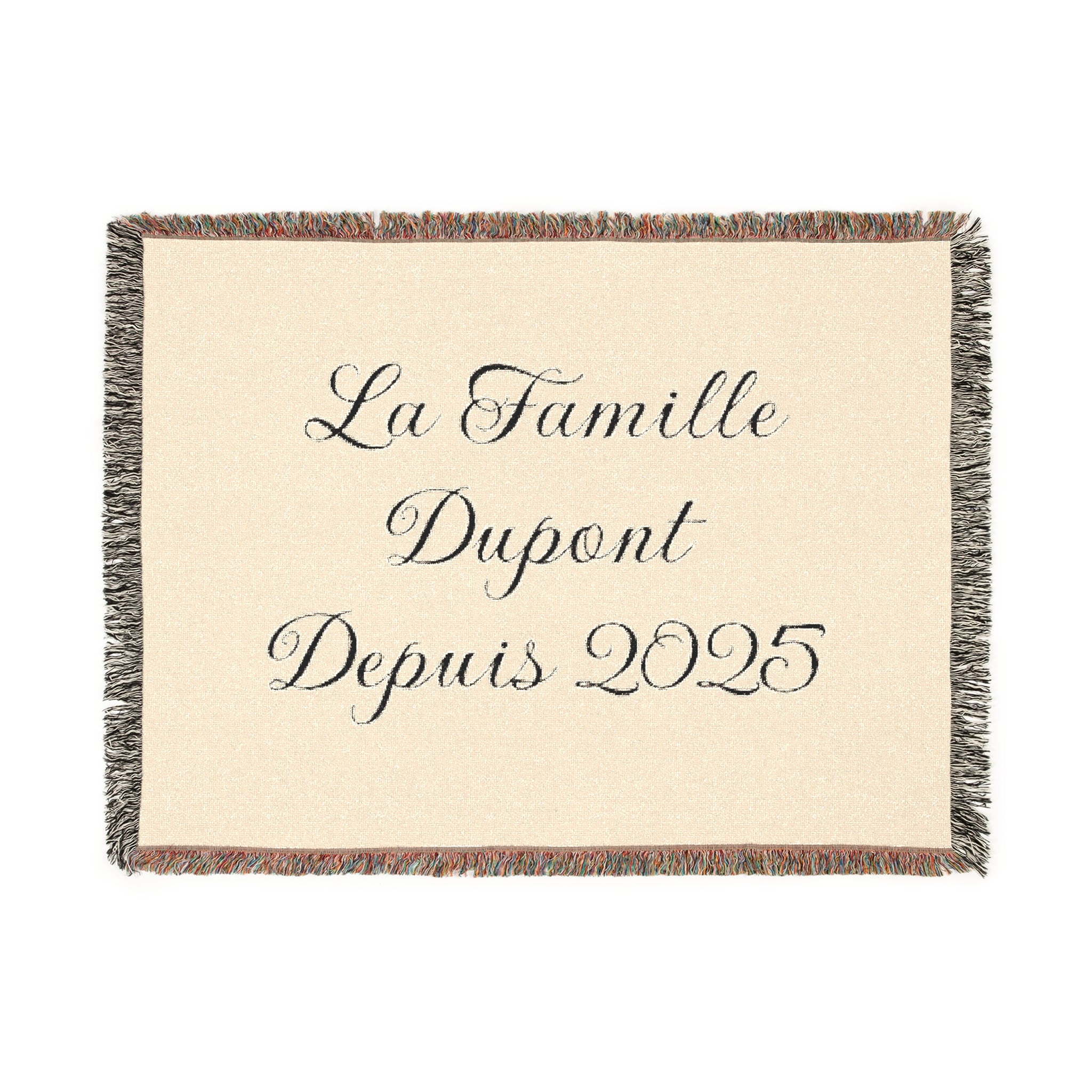 Couverture tissée personnalisée avec nom de famille et année