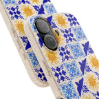 Eco friendly Blue Sun and Bird Talavera sol Tile Pattern Phone Case | Biodegradable Case