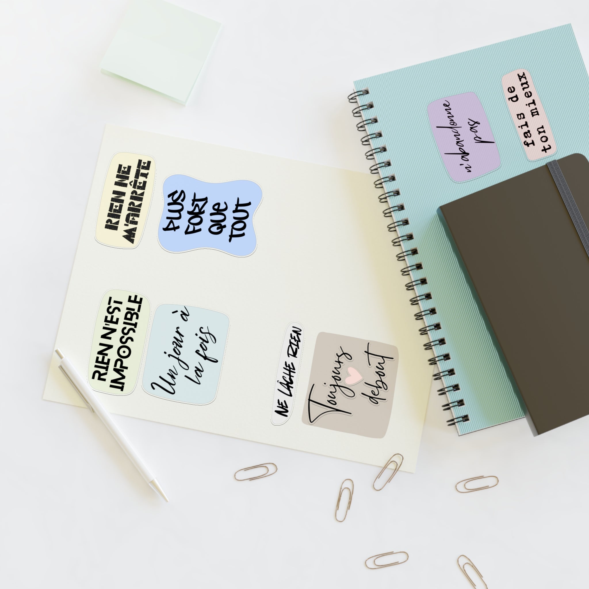 French Motivational Phrase Sticker Sheets | Pastel Quote Stickers