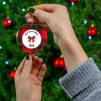 Moje pierwsze święta Polish Personalized Ceramic Ornament - Red Tartan, Baby's First Christmas by Printify