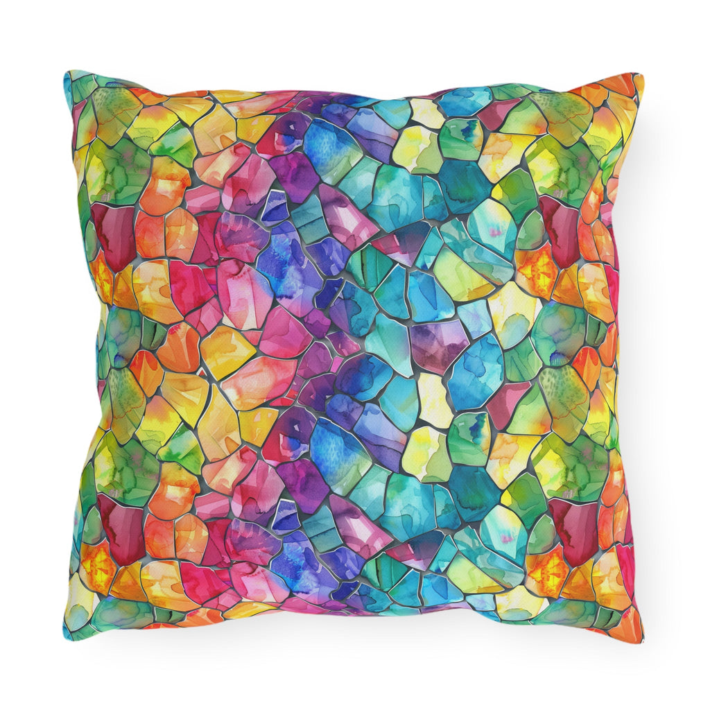 Bespattered Facade Rainbow Mosaic UV-Resistant Outdoor Pillows | 4 Sizes