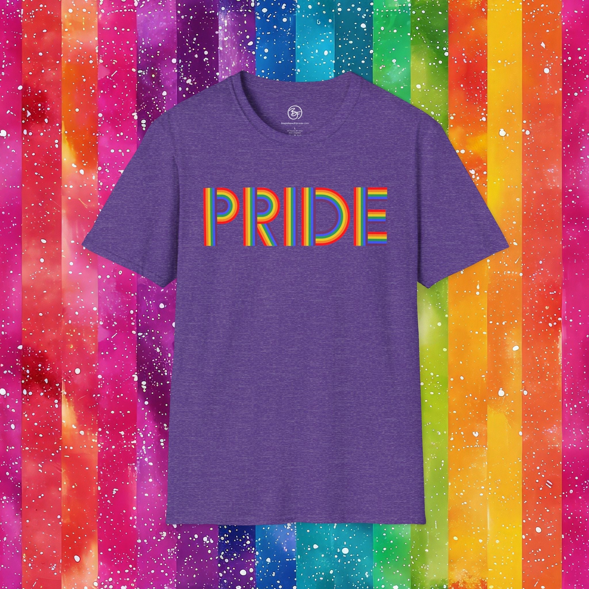 Bespattered Facade Rainbow Pride Ribbon Letters Unisex Softstyle T-Shirt