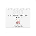 French motivational phrases kawaii Monthly Wall Calendar 2027, Cute Encouragement Calendar
