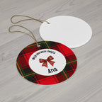 Moje pierwsze święta Polish Personalized Ceramic Ornament - Red Tartan, Baby's First Christmas by Printify