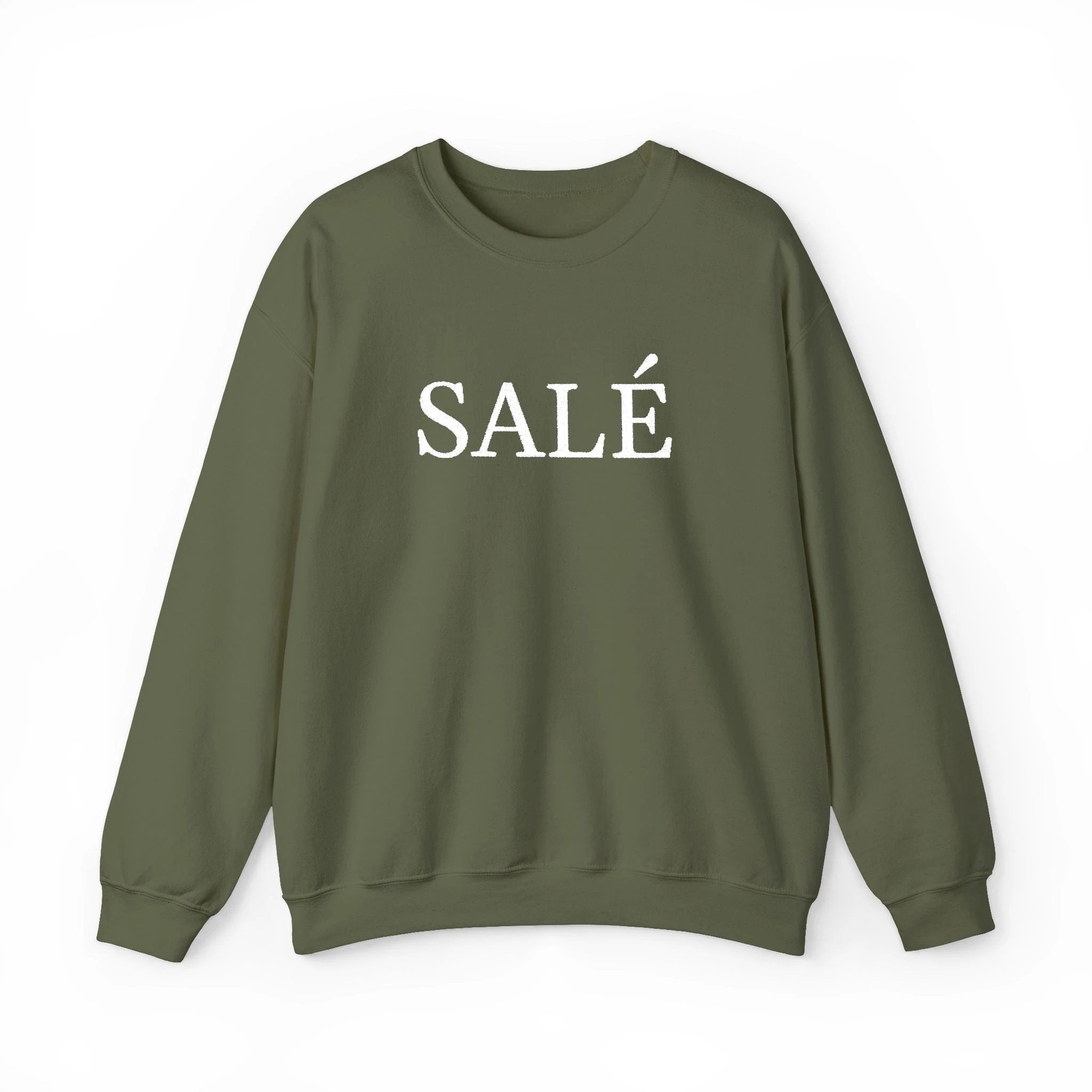 SALÉ (salty) embroidered French pun Text Crewneck Sweatshirt, Minimal French Word Graphic sweater for francophones by Printify
