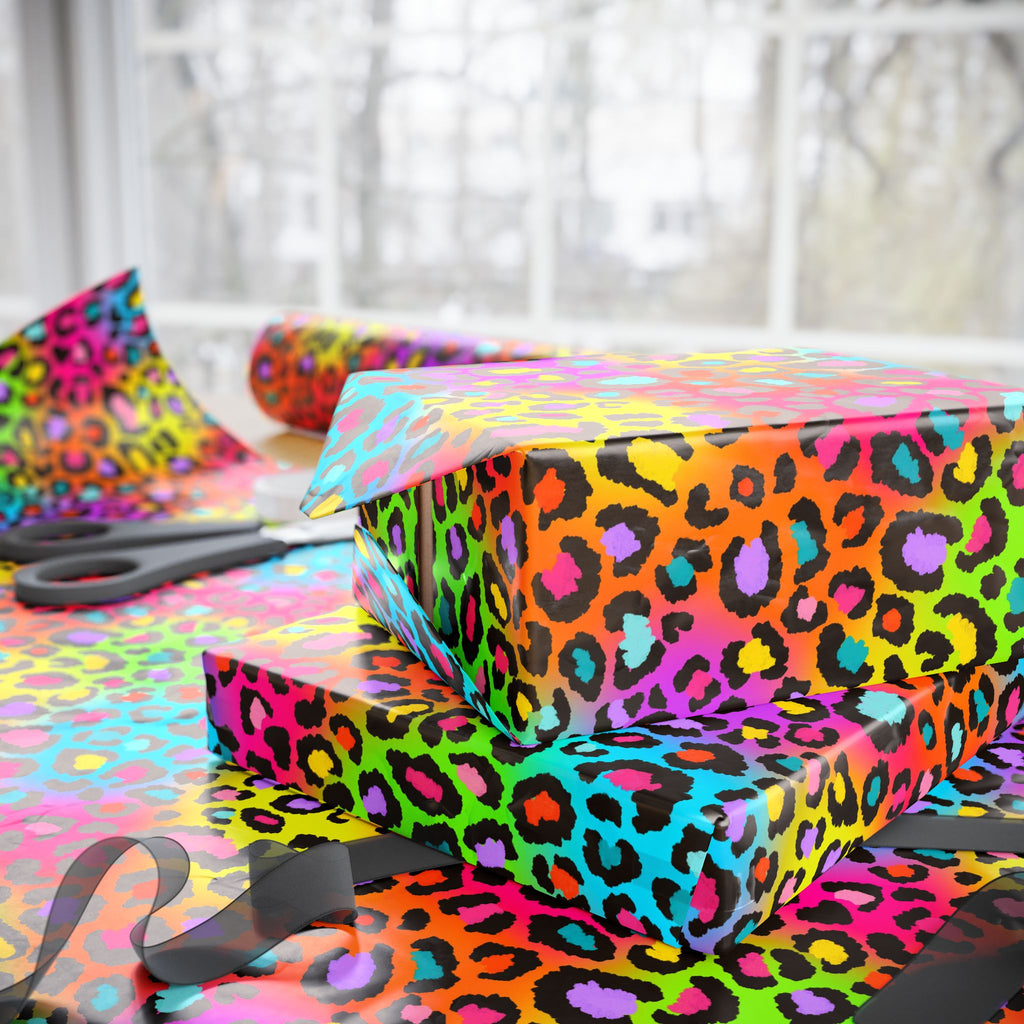 Bespattered Facade Rainbow Leopard Wrapping Paper | Three Sizes | Glossy or Matte