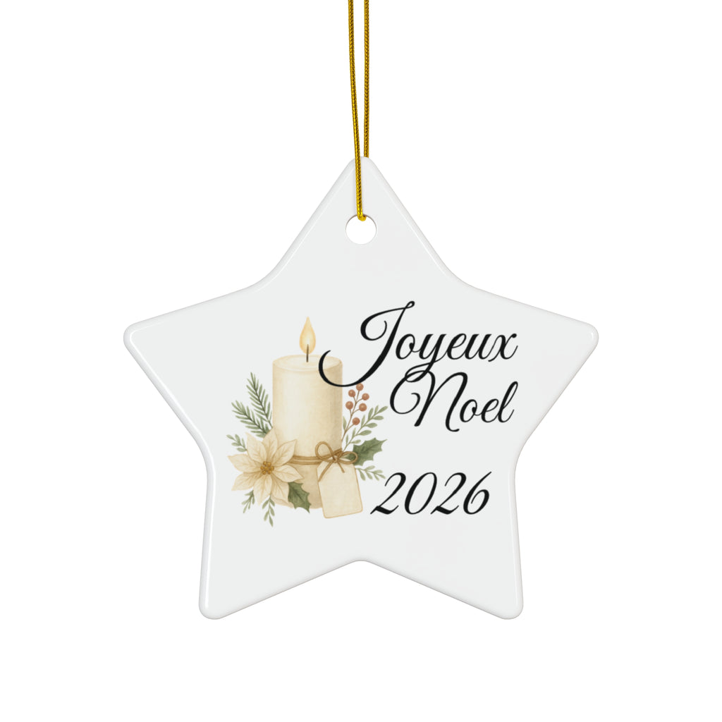 Joyeux Noël 2026 Candle and Floral Ceramic Ornament