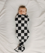 Race Black & White Checkered Stretch Swaddle by Little Mae & Co
