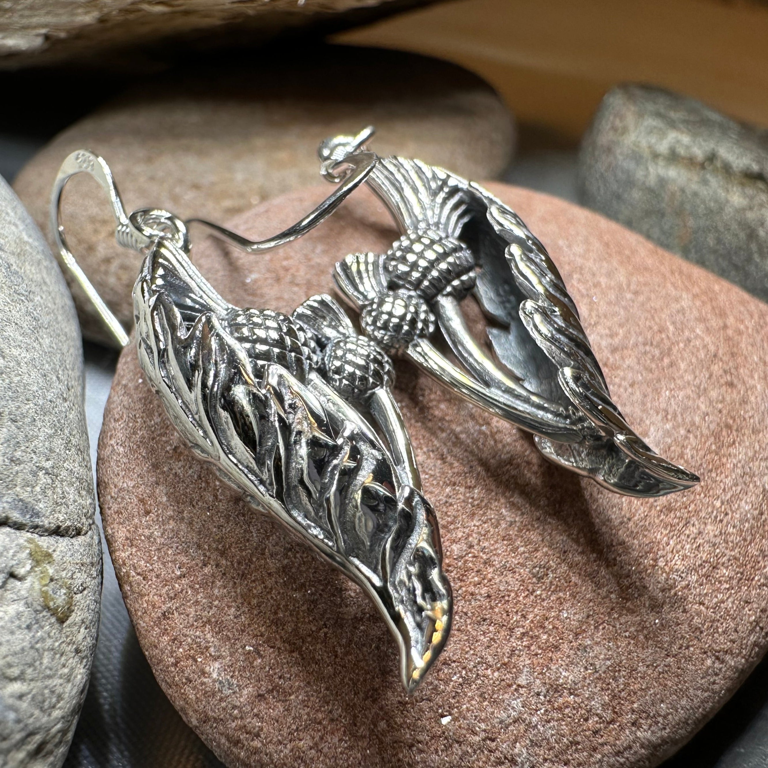 Cluaran Scottish Thistle Earrings in Sterling Silver