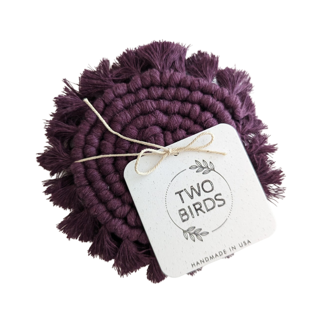 Macrame Set of 2 Coasters - Blackberry