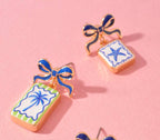 Bow Enamel Post Earrings - Starfish or Palm Tree