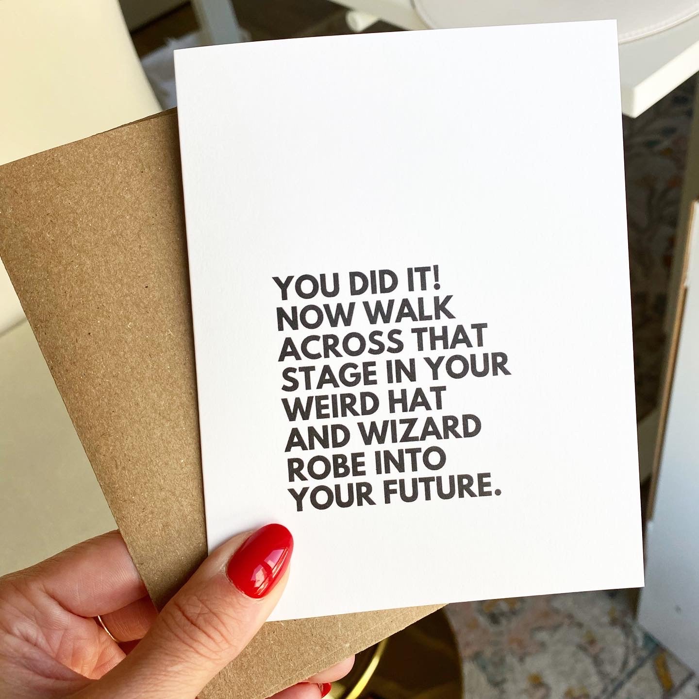 Weird Hat & Wizard Robe Graduation Card – Funny Congrats Card for Grad