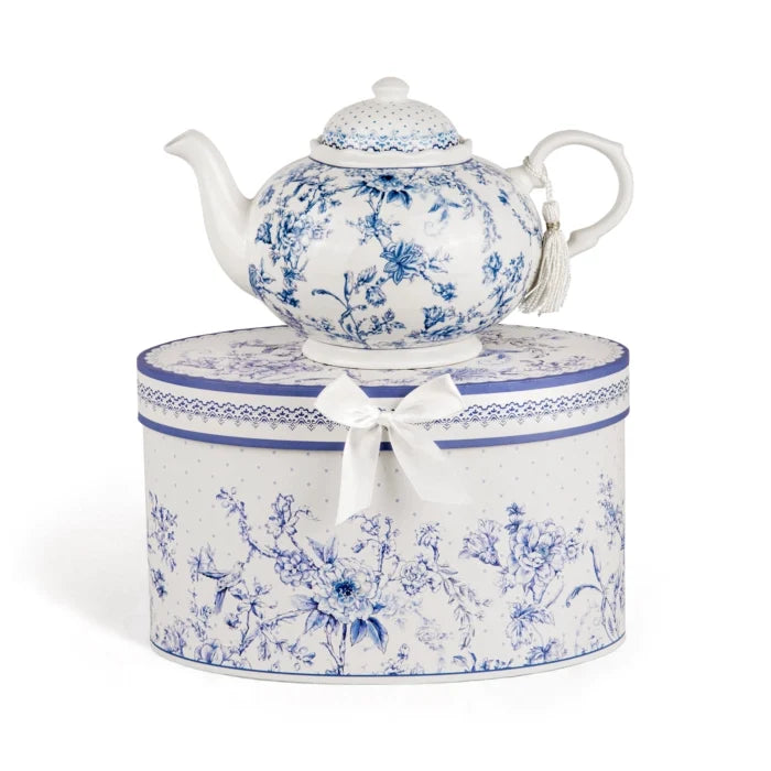 Vintage Style Blue Flowers Fine China Teapot
