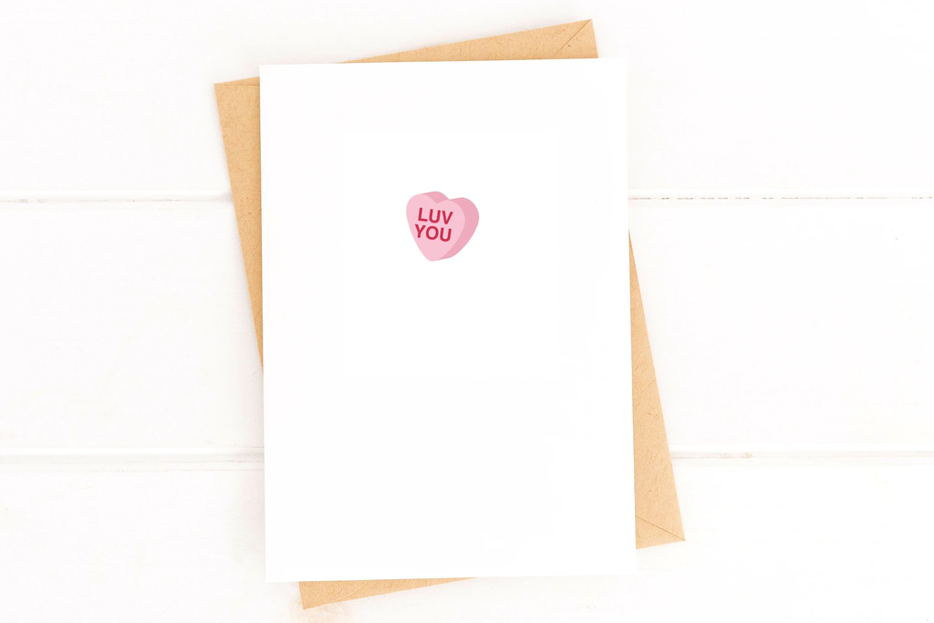 Luv You Candy Heart Valentine's Card Just Because Card Anniversary Card by Five Dot Post