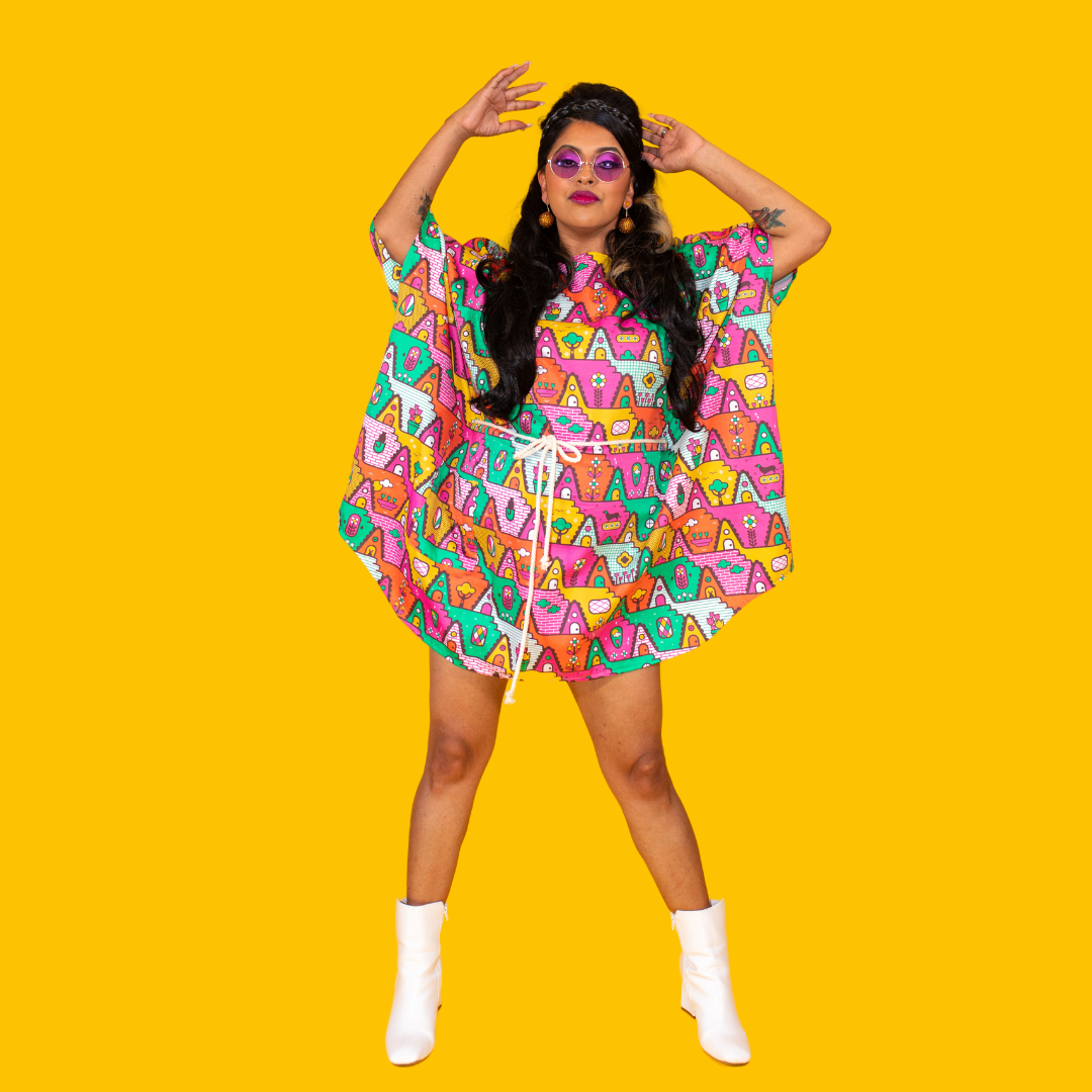 8 - Bit A - Frames Mini Muumuu in Bright Day Caftan La Vie Bien 8 - Bit A - Frames Mini Muumuu in Bright Day