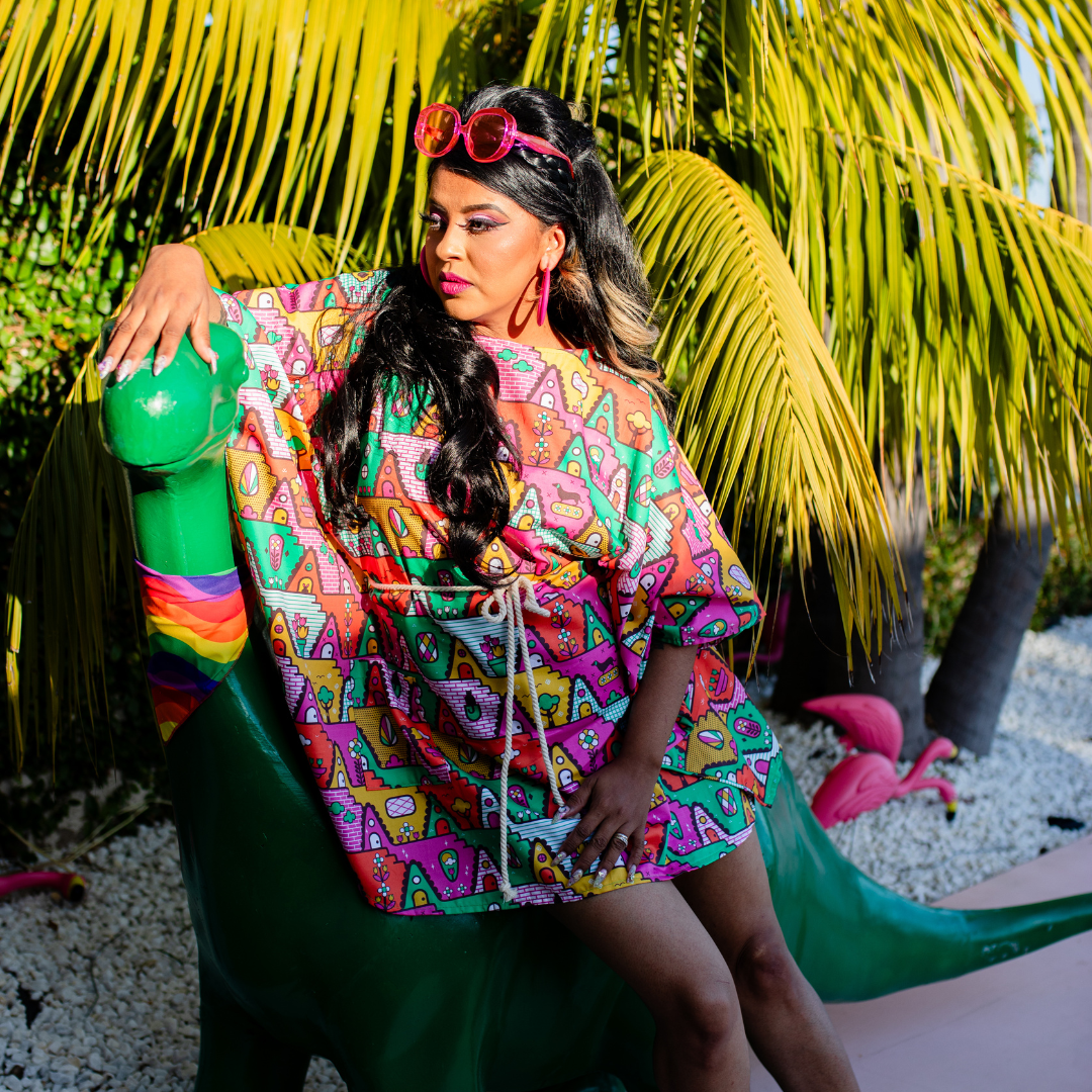 8 - Bit A - Frames Mini Muumuu in Bright Day Caftan La Vie Bien 8 - Bit A - Frames Mini Muumuu in Bright Day