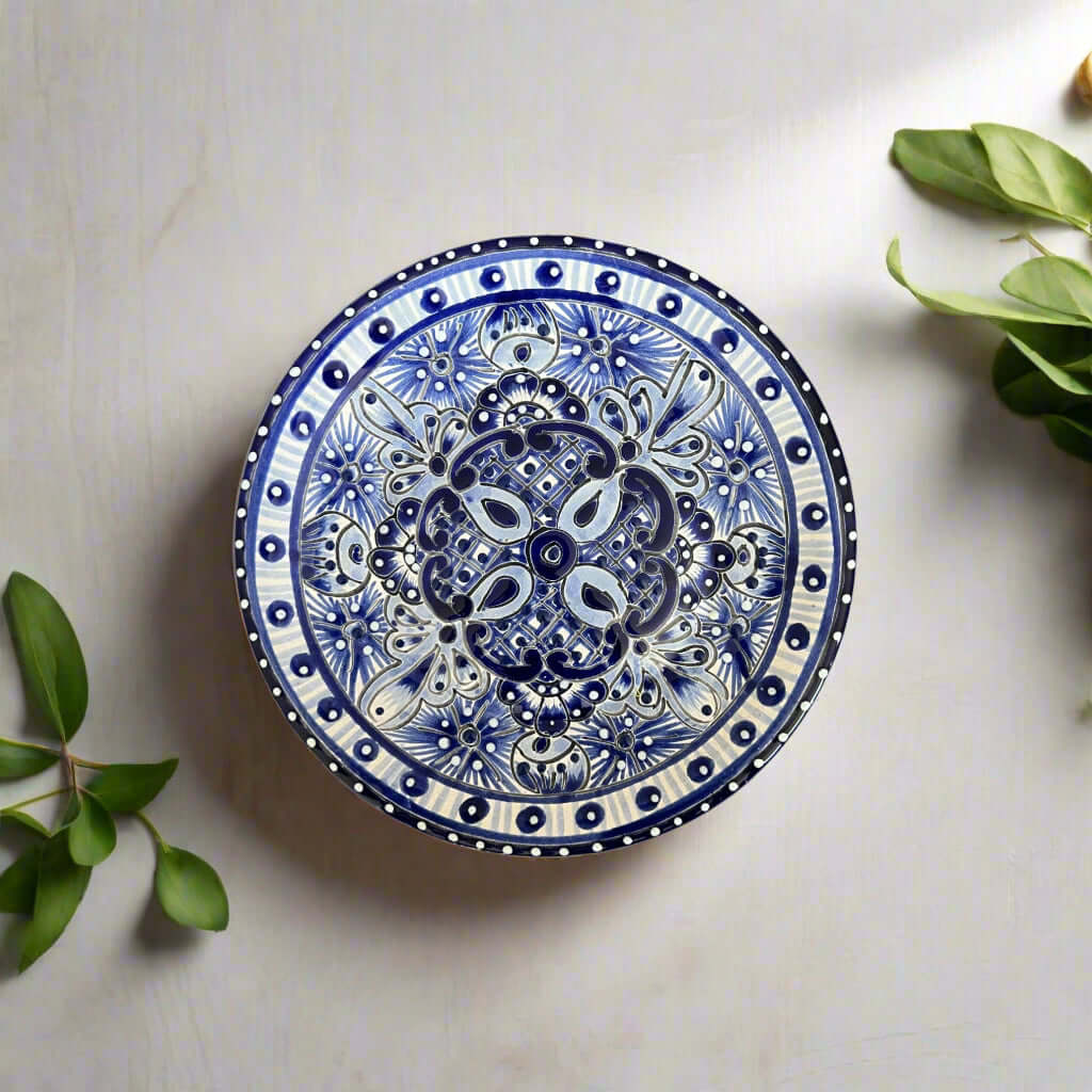 8" Talavera Blue & White Dinner Plate | Mexican Dinnerware