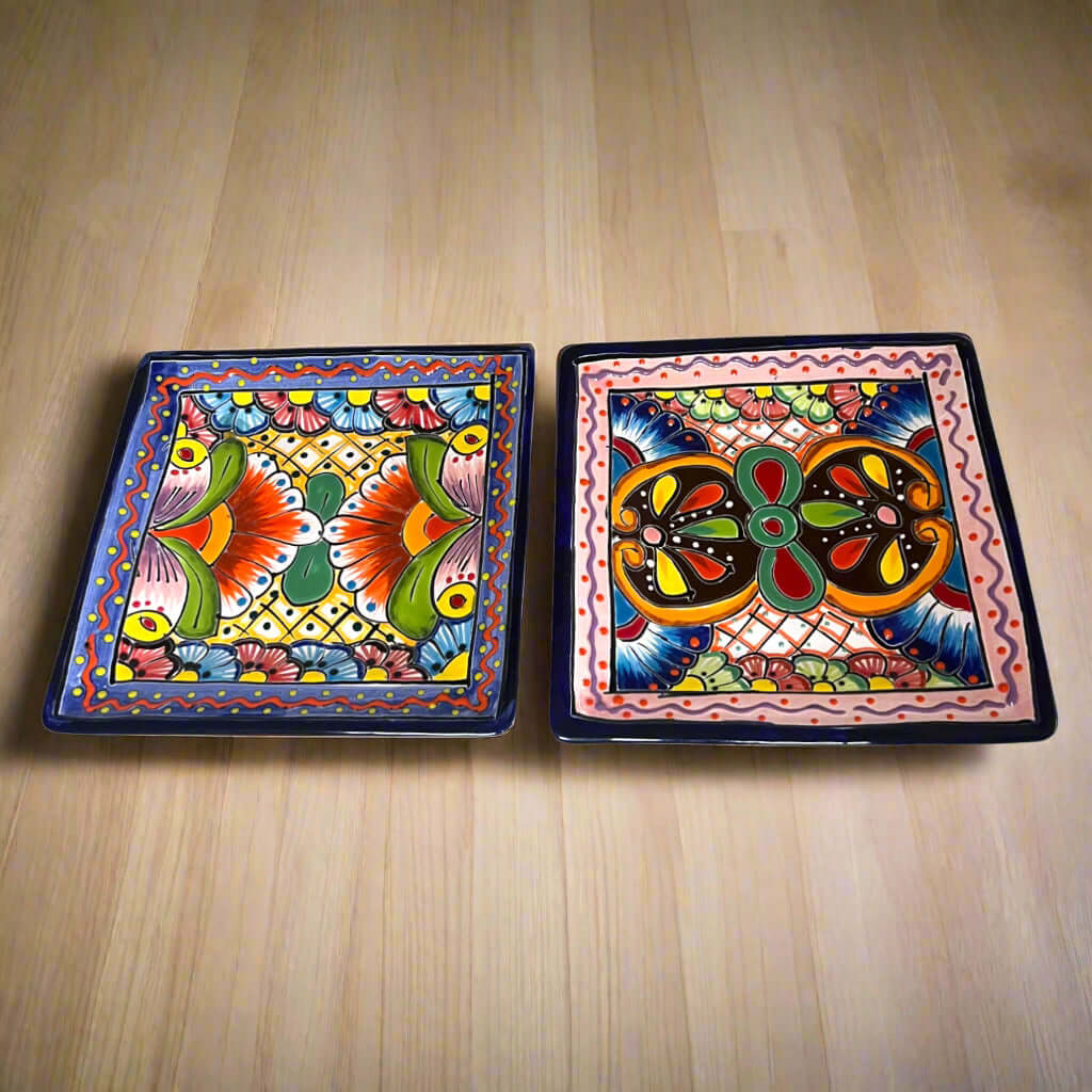 8" Square Talavera Plate | Colorful Mexican Handmade Dish Talavera Plate La Vie Bien 8" Square Talavera Plate | Colorful Mexican Handmade Dish