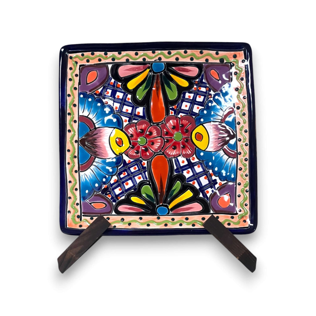 8" Square Talavera Plate | Colorful Mexican Handmade Dish Talavera Plate La Vie Bien 8" Square Talavera Plate | Colorful Mexican Handmade Dish