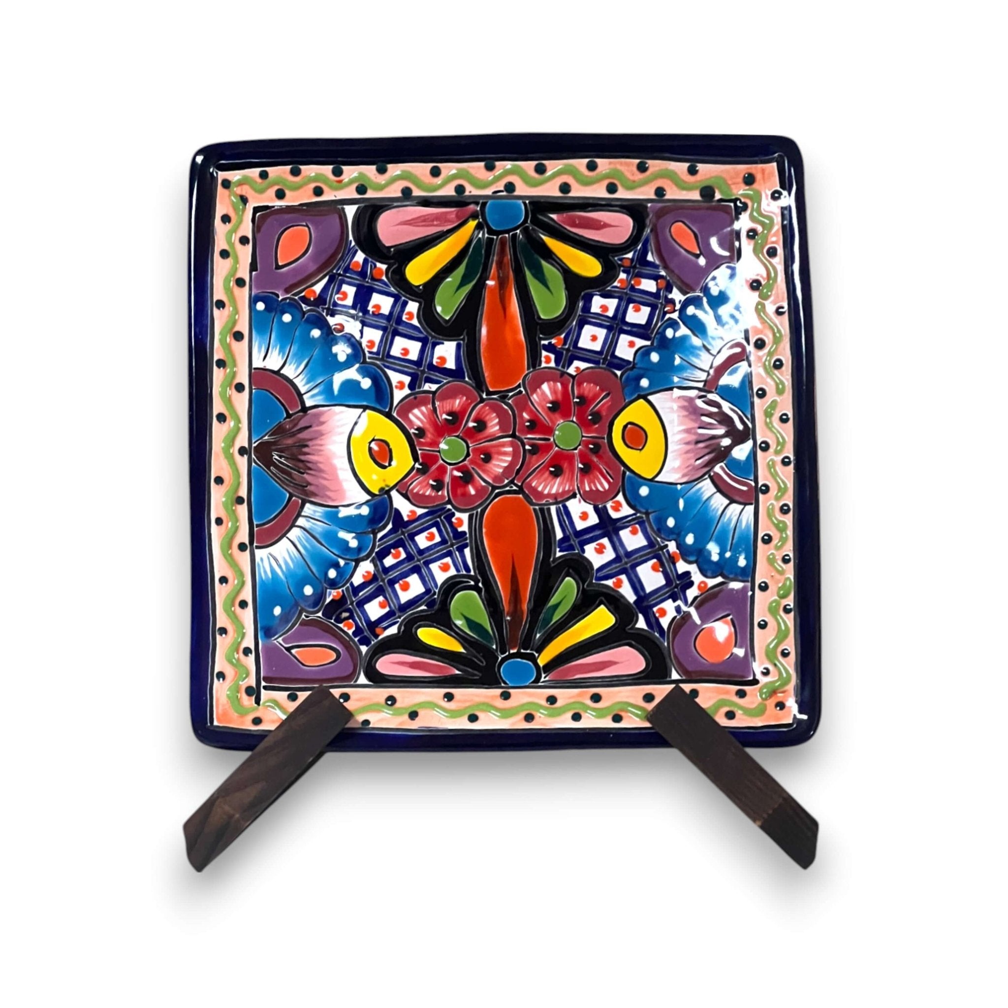 8" Square Talavera Plate | Colorful Mexican Handmade Dish Talavera Plate La Vie Bien 8" Square Talavera Plate | Colorful Mexican Handmade Dish
