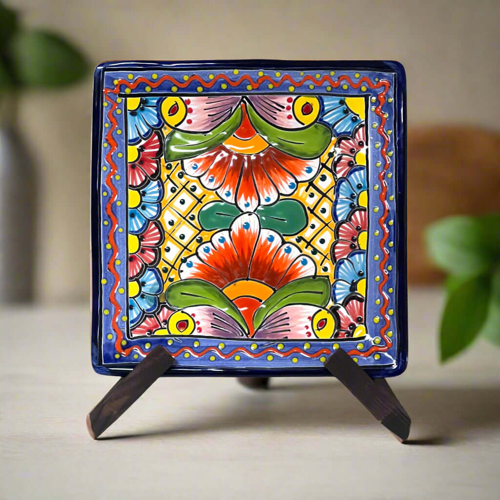 8" Square Talavera Plate | Colorful Mexican Handmade Dish Talavera Plate La Vie Bien 8" Square Talavera Plate | Colorful Mexican Handmade Dish