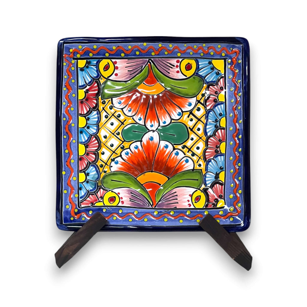 8" Square Talavera Plate | Colorful Mexican Handmade Dish Talavera Plate La Vie Bien 8" Square Talavera Plate | Colorful Mexican Handmade Dish