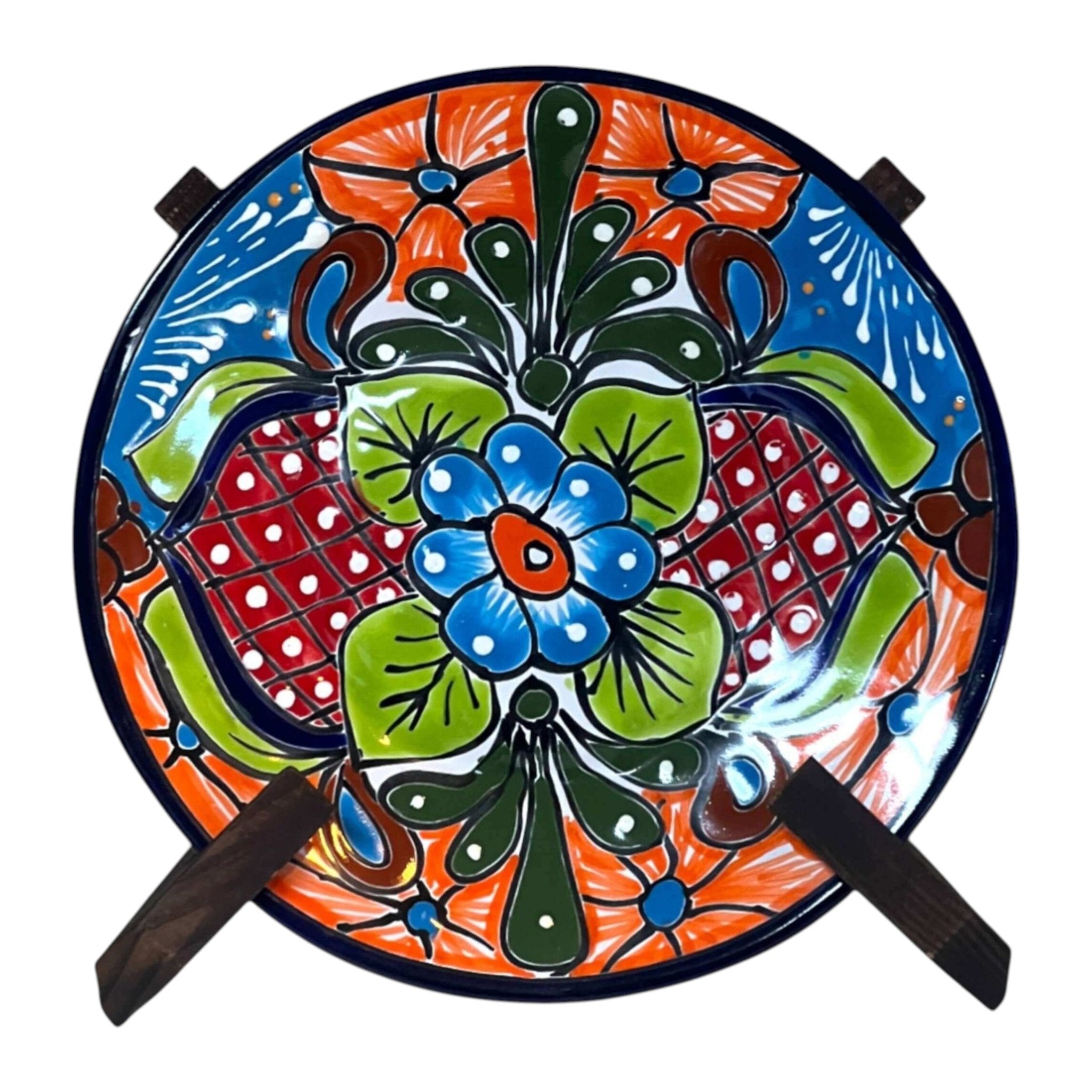 8" Talavera Dinner Plate | Hand - Painted Mexican Folk Art Dish Talavera Plate La Vie Bien 8" Talavera Dinner Plate | Hand - Painted Mexican Folk Art Dish