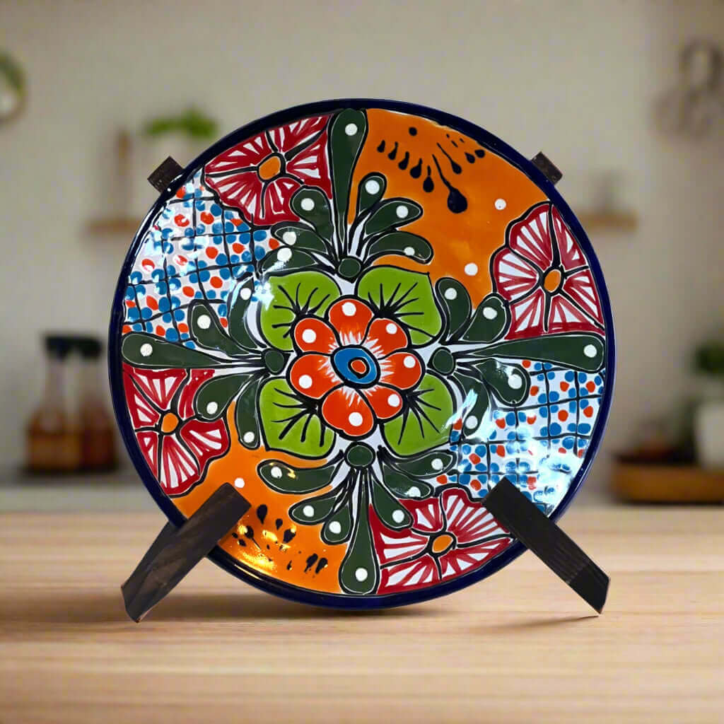 8" Talavera Dinner Plate | Hand - Painted Mexican Folk Art Dish Talavera Plate La Vie Bien 8" Talavera Dinner Plate | Hand - Painted Mexican Folk Art Dish