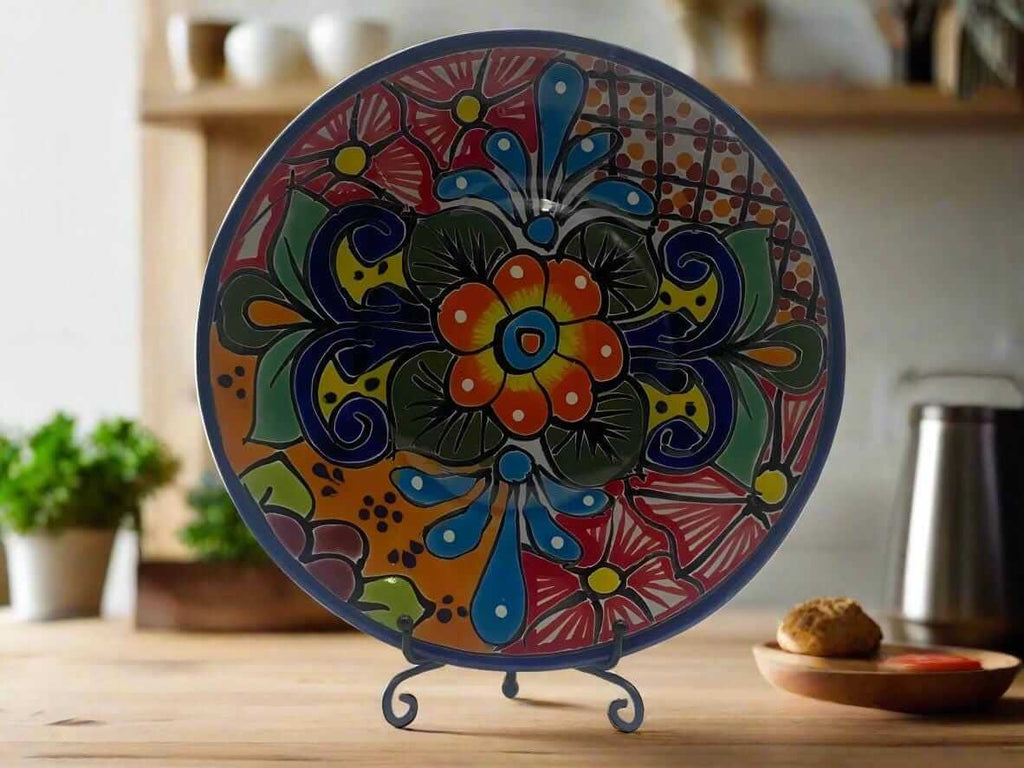 8" Talavera Dinner Plate | Hand-Painted Mexican Folk Art Dish Talavera Plate La Vie Bien 8" Talavera Dinner Plate | Hand-Painted Mexican Folk Art Dish