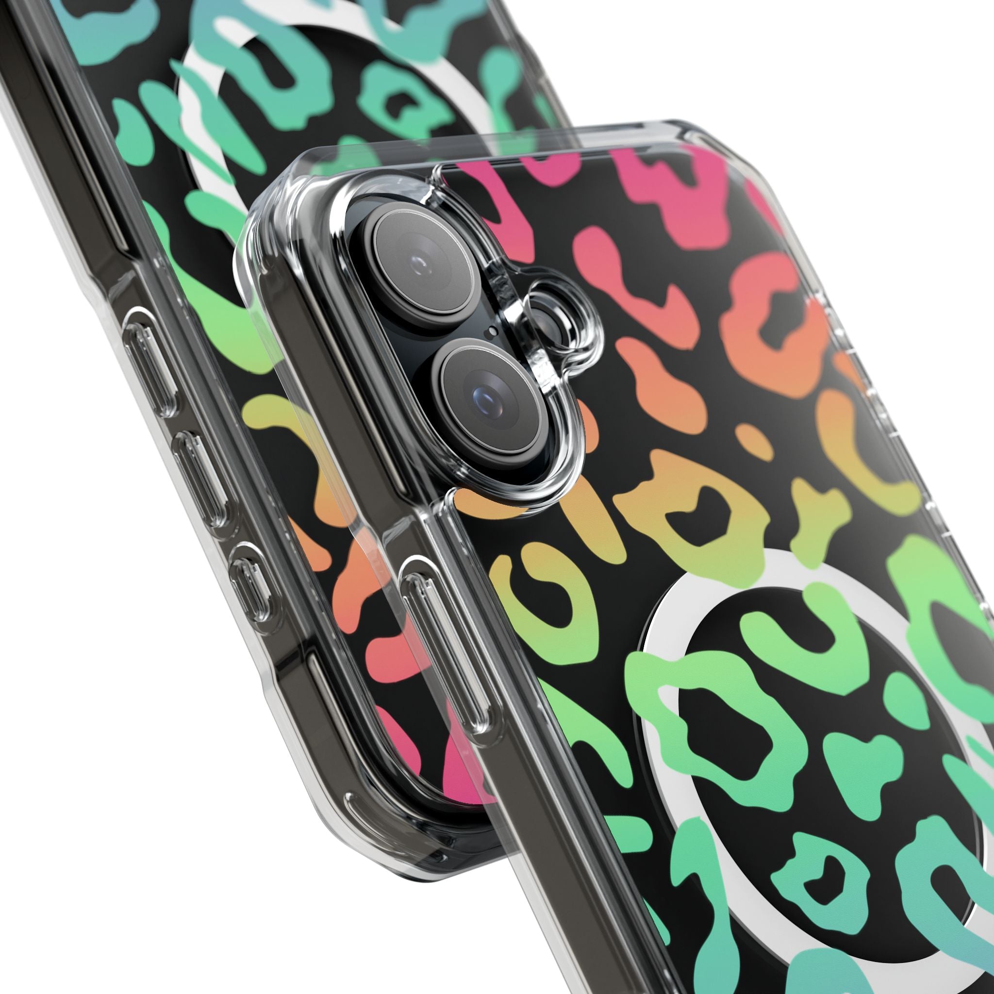 Bespattered Facade Bright Rainbow Leopard MagSafe Clear Impact Case