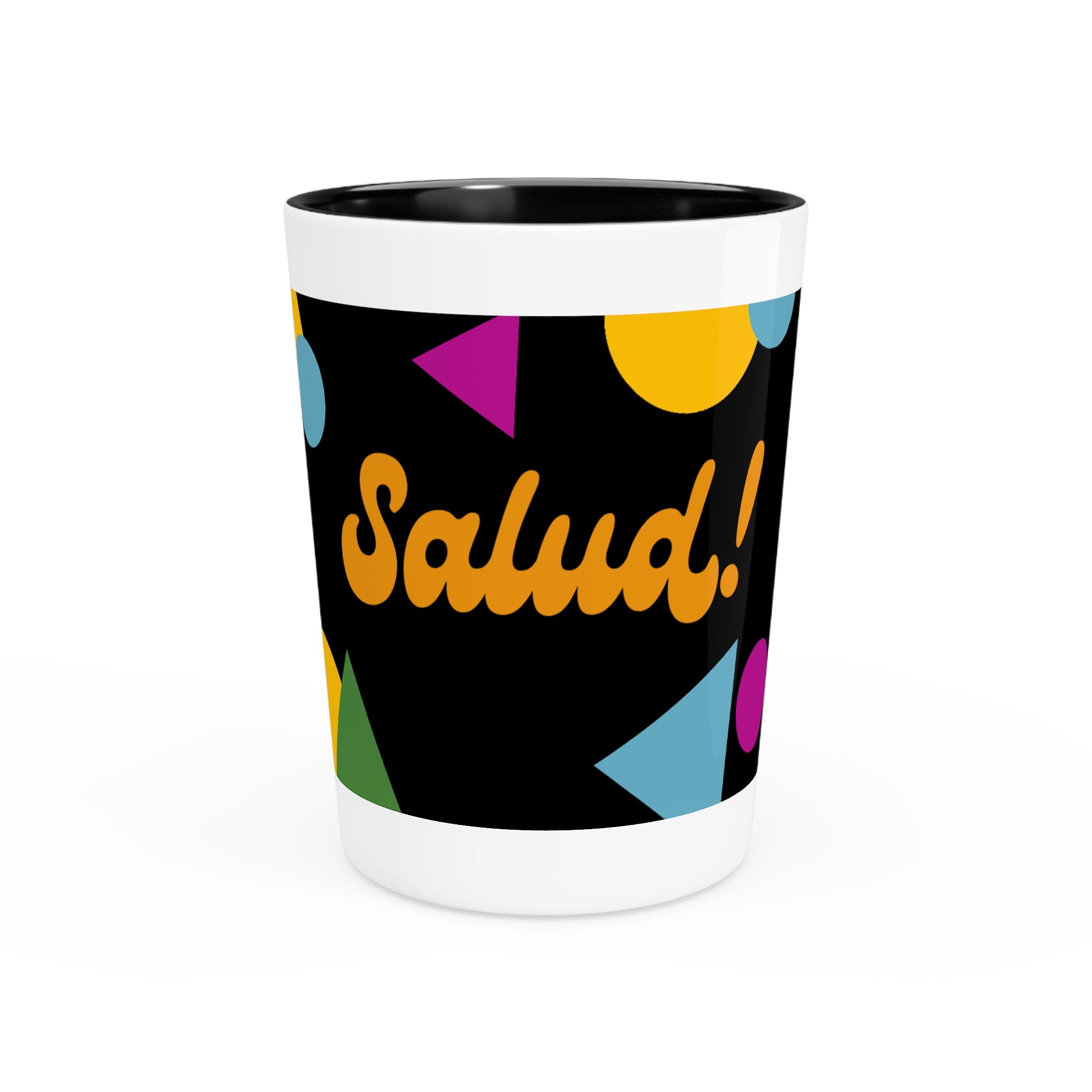 Salud! Confetti Pattern Shot Glass | Colorful Fiesta Party Drinkware
