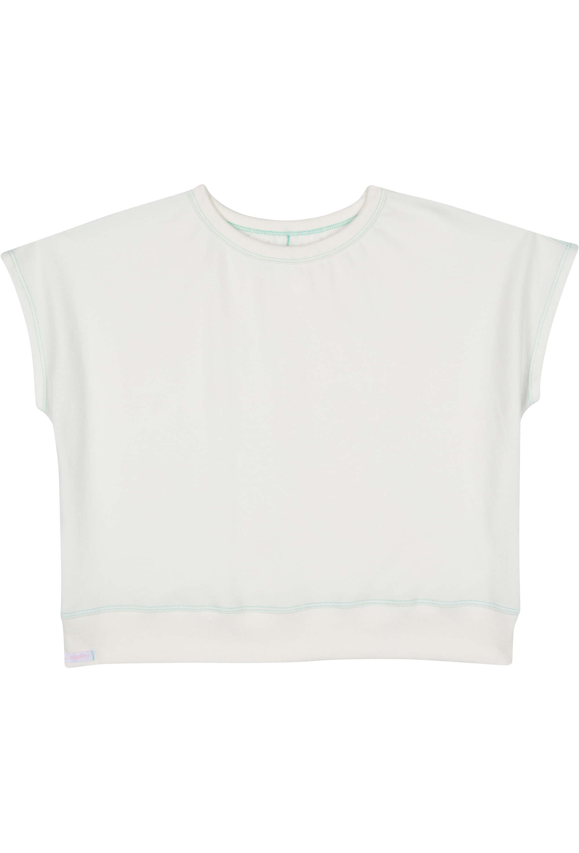 Organic Cotton Terry Bateau Top - Natural with Marine Green Stitching