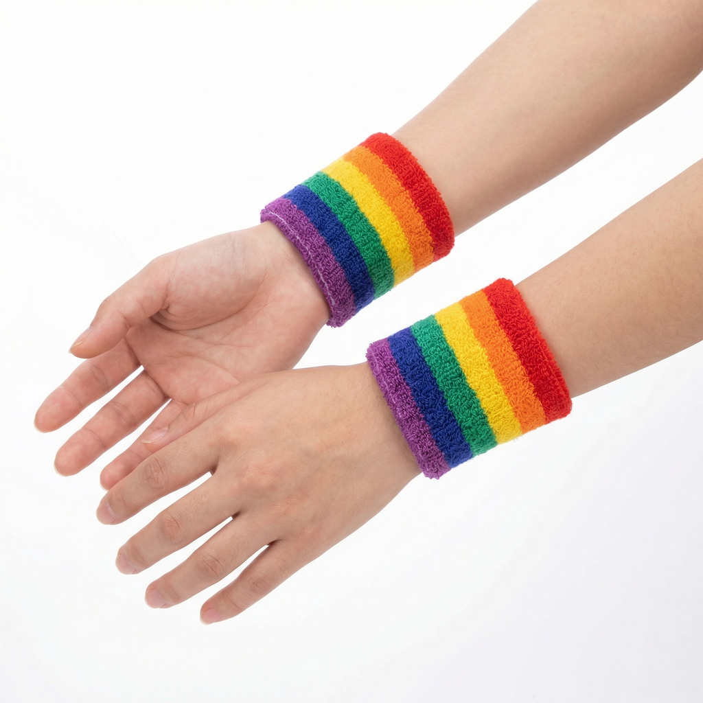 '80s Style Rainbow Wristbands | Absorbent Stretch Exercise Cuffs