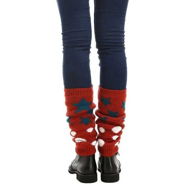 '80s Retro Red Varsity Short Leg Warmers | Stars and Polka Dots Print Apparel La Vie Bien '80s Retro Red Varsity Short Leg Warmers | Stars and Polka Dots Print
