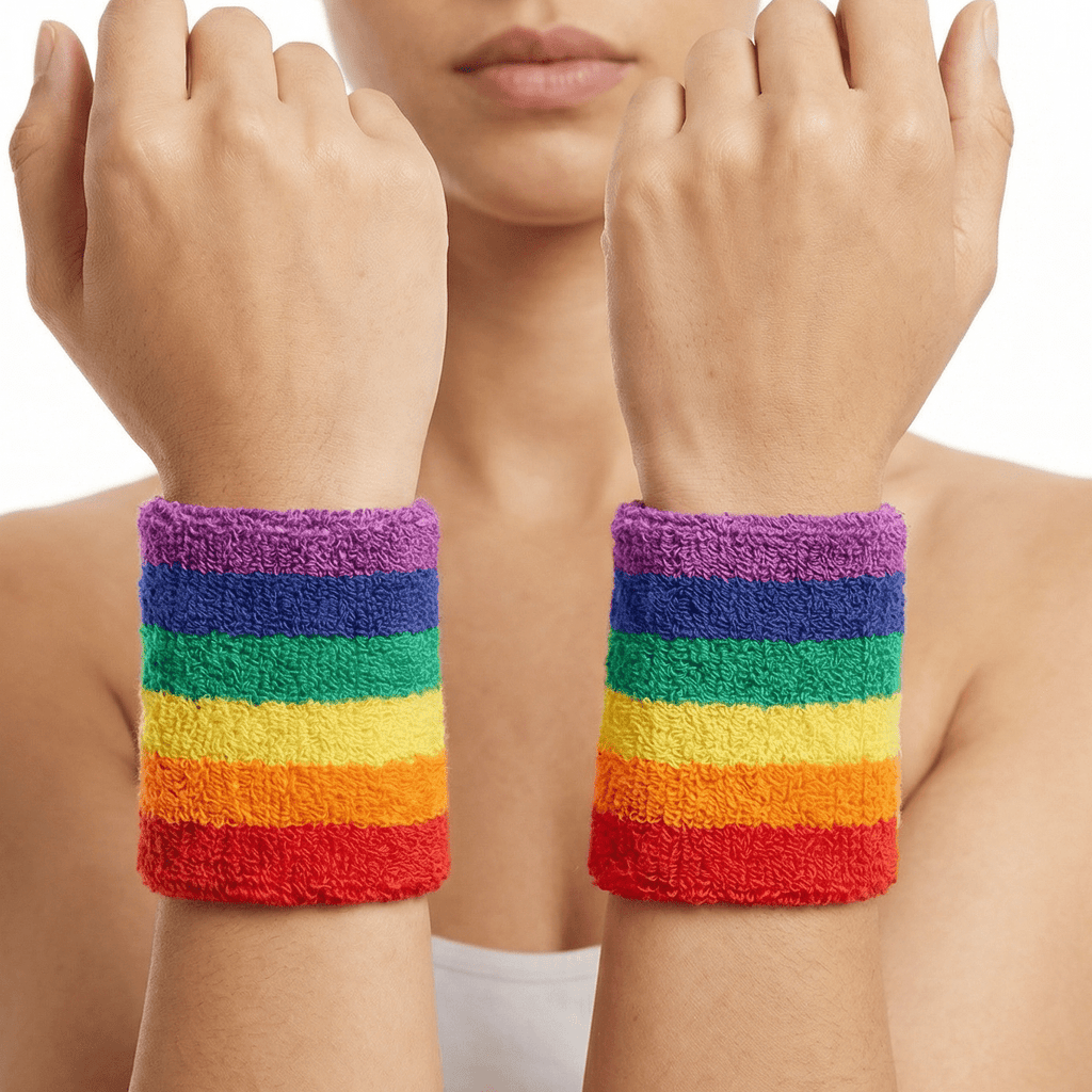 '80s Style Rainbow Wristbands | Absorbent Stretch Exercise Cuffs Apparel & Accessories La Vie Bien '80s Style Rainbow Wristbands | Absorbent Stretch Exercise Cuffs