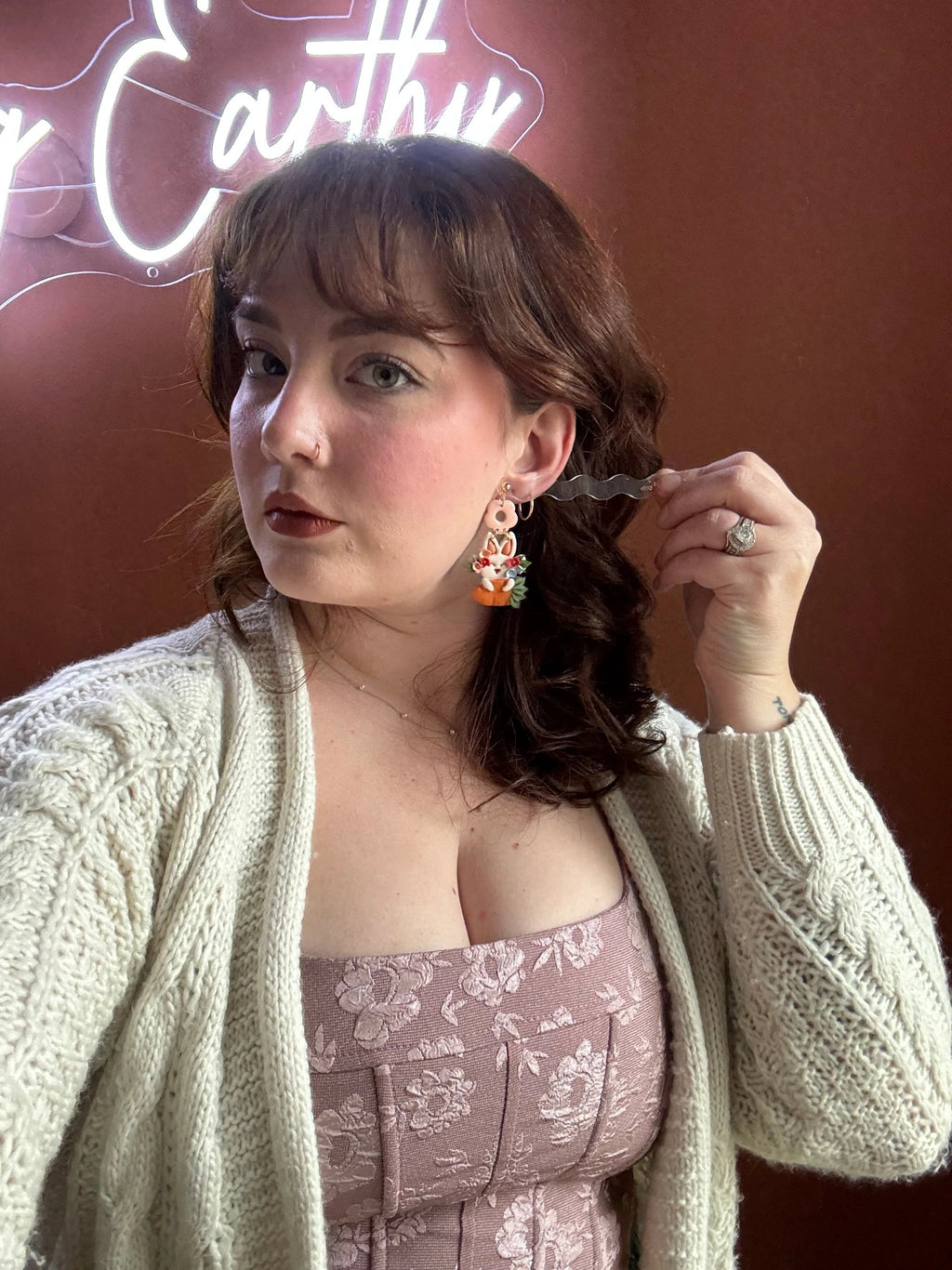 Carrot Hugging Bunny earrings, 14k gold plated nickel free, handmade with polymer clay by Shop Something Earthy