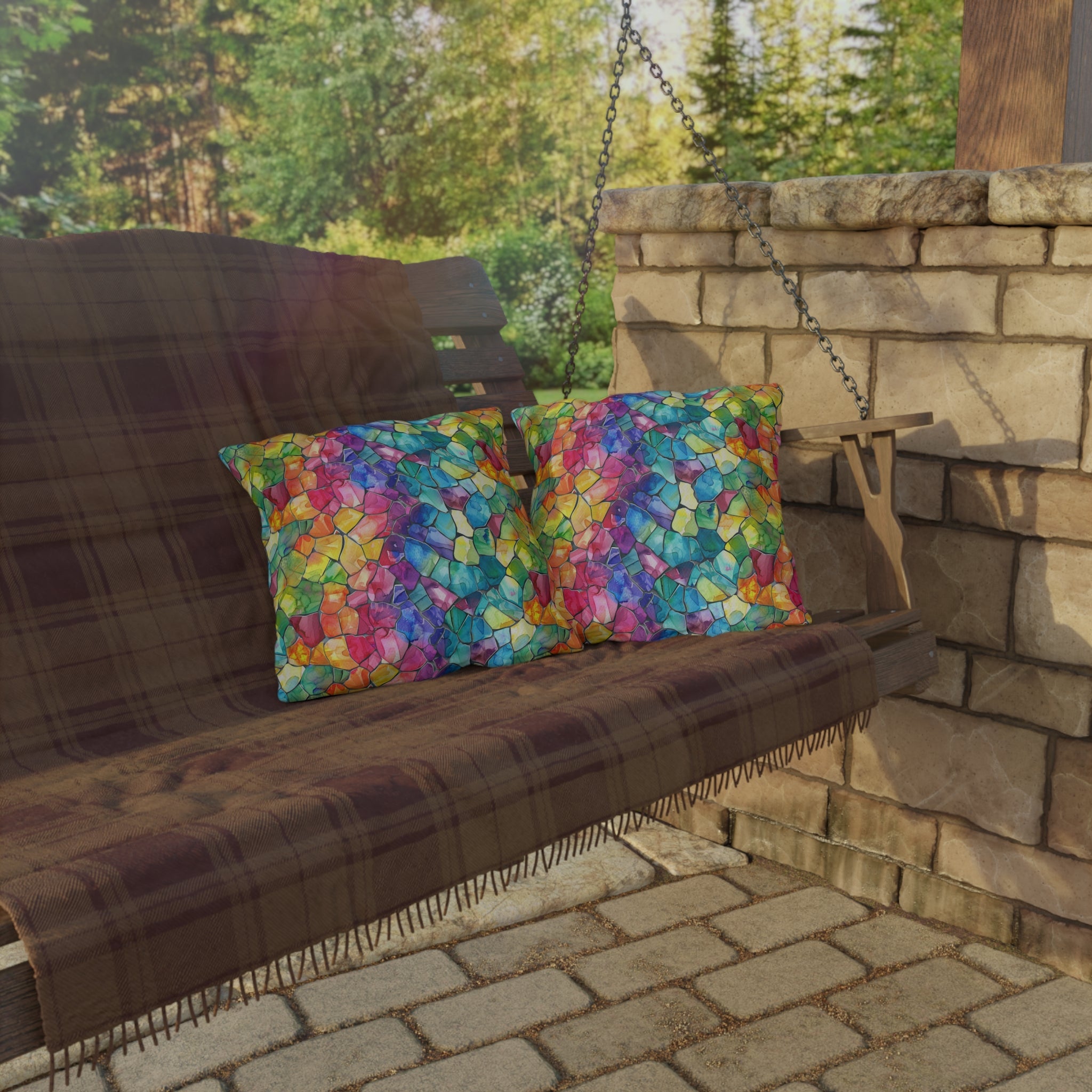 Bespattered Facade Rainbow Mosaic UV-Resistant Outdoor Pillows | 4 Sizes