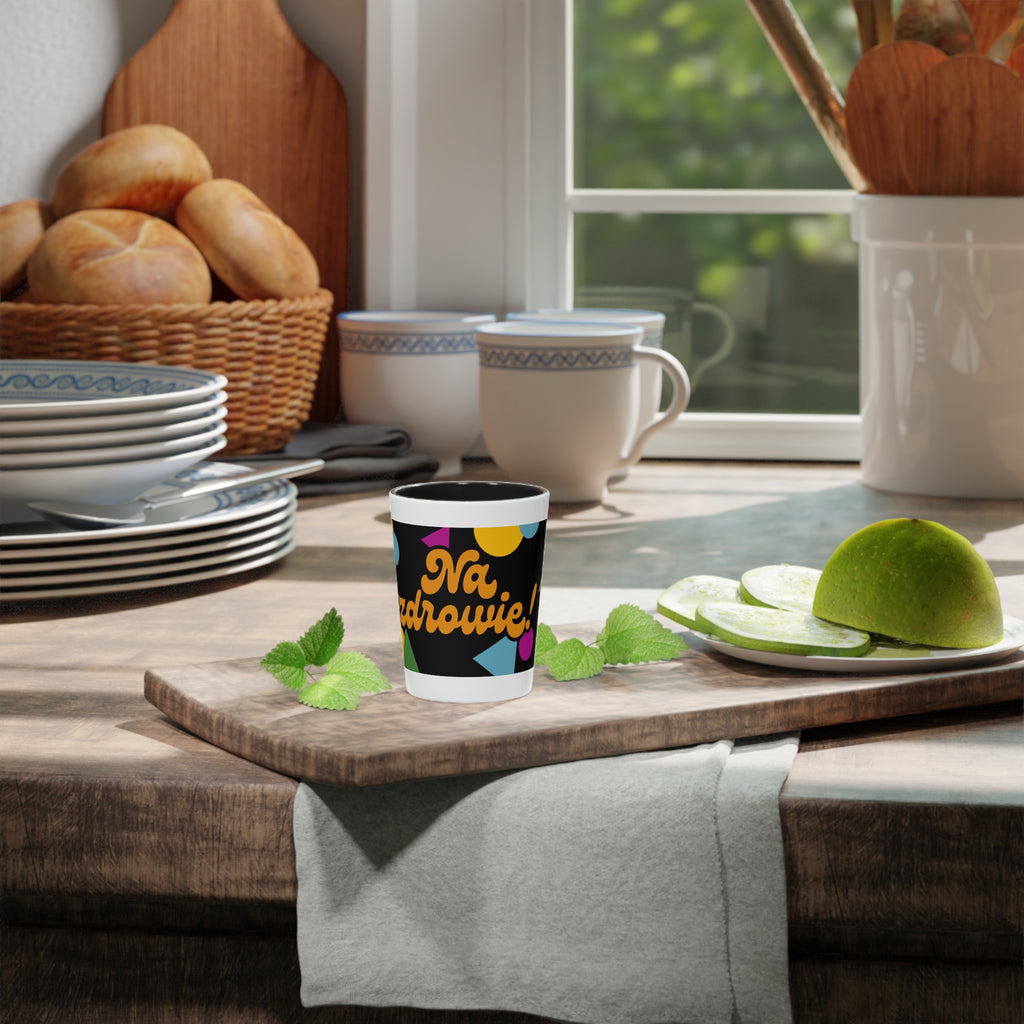 Na zdrowie Shot Glass, Cheers Polish Phrase, Retro Colorful Confetti Design