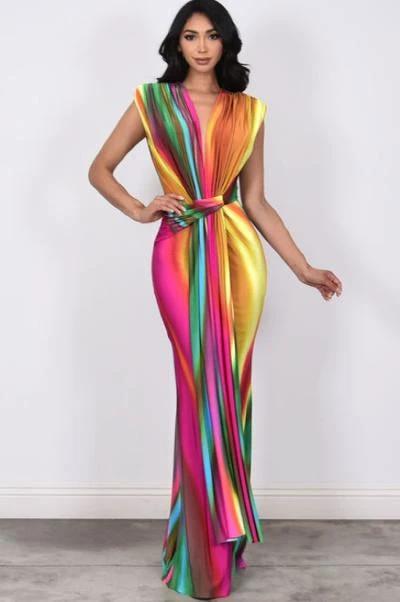 Multi Color Rainbow Swirl Print Dress by Social Butterfly Collection