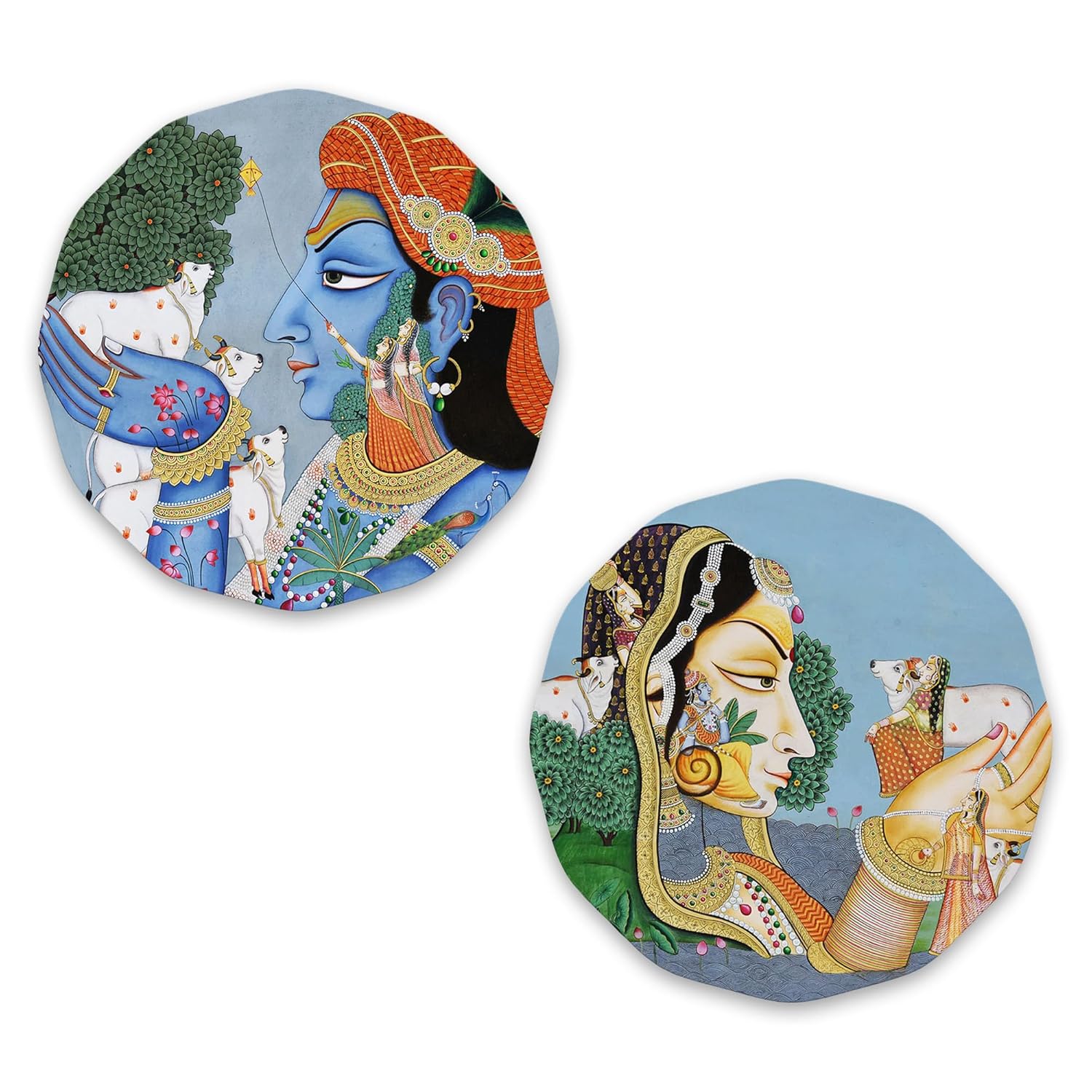 Set of 2 - Round Shape MDF Wall Hanging Decor