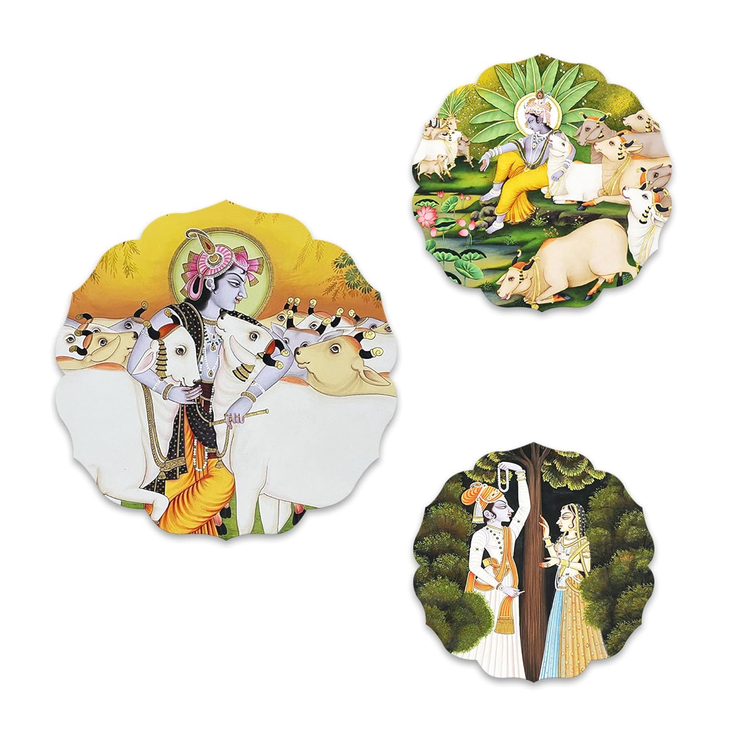 Set of 3 - Round Shape MDF Wall Hanging Decor