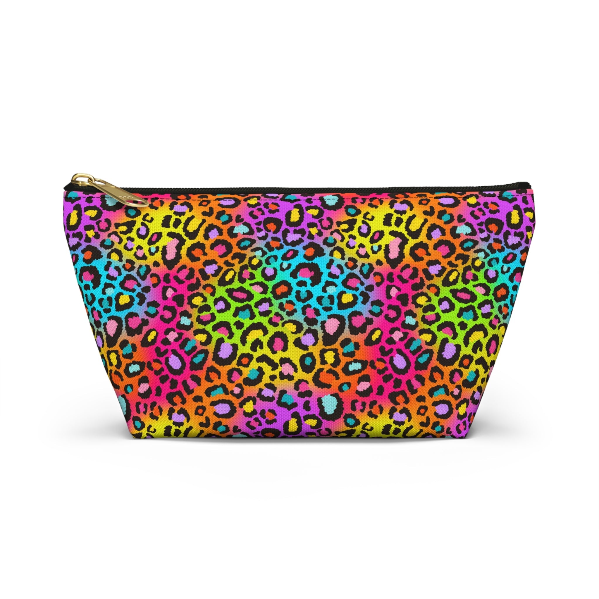Bespattered Facade Neon Rainbow Leopard Accessory Pouch With T-Bottom | 2 Sizes