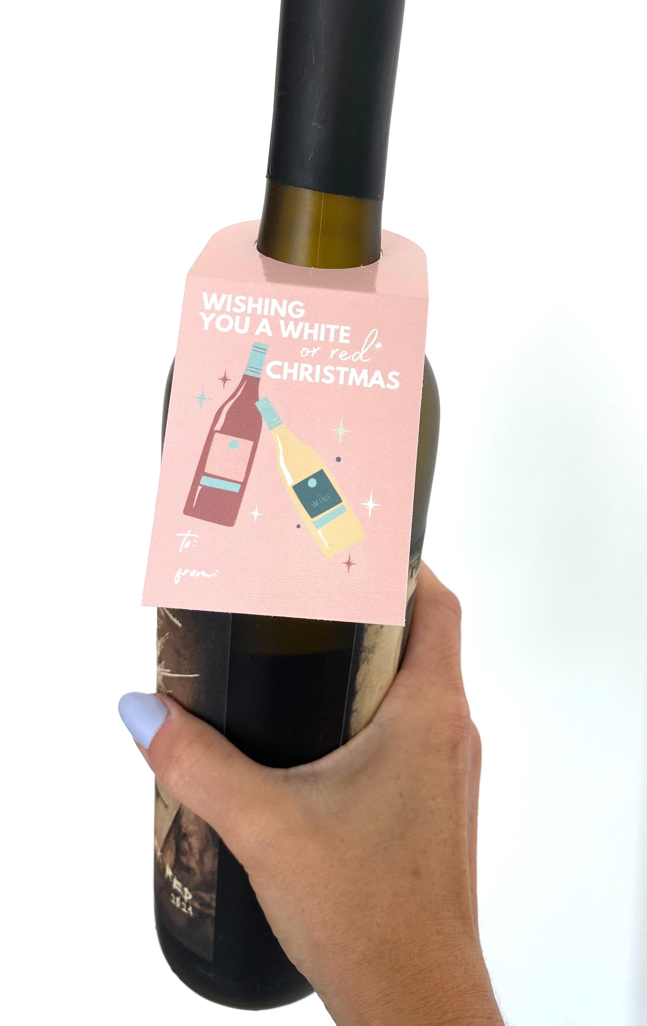 White or Red Holiday Wine Bottle Gift Tag