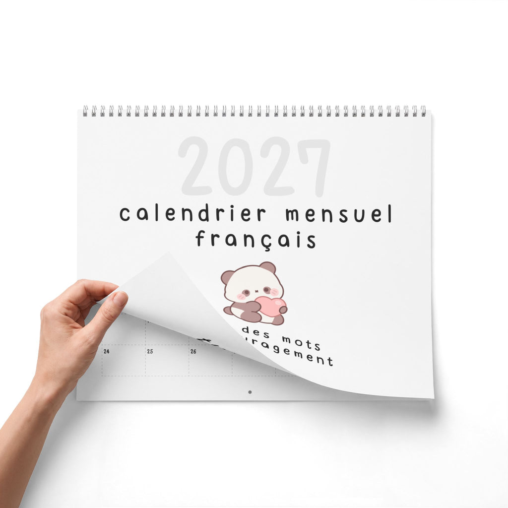 French motivational phrases kawaii Monthly Wall Calendar 2027, Cute Encouragement Calendar